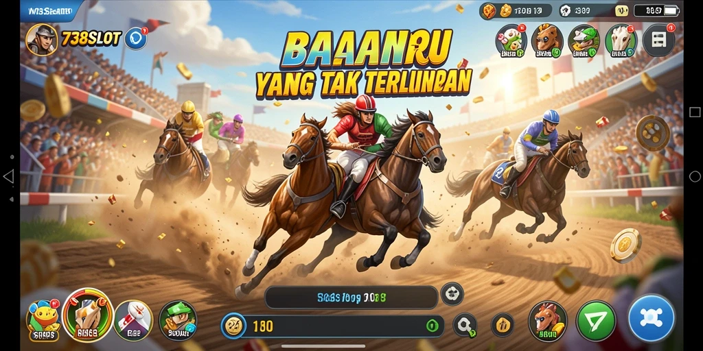 Skrinsut gameplay seru dari 738SLOT saat balapan penuh adrenalin.
