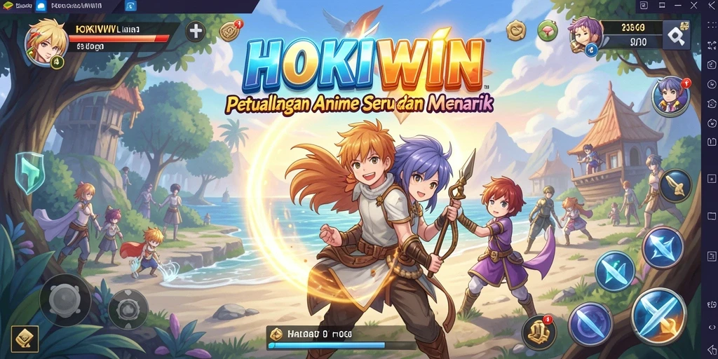 Tampilan gameplay HOKIWIN yang menampilkan karakter Anime dalam pertarungan yang seru.