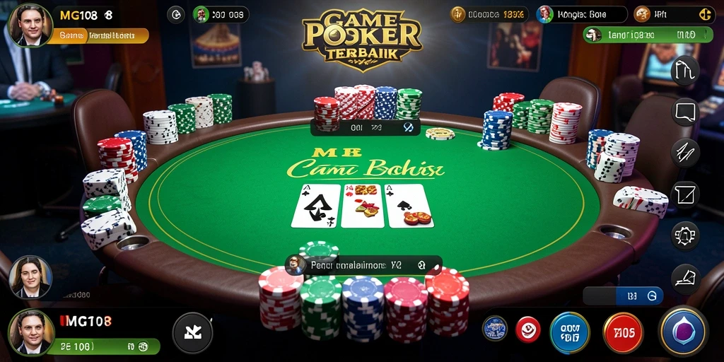 Tampilan gameplay seru MG108 dengan suasana poker kasino.