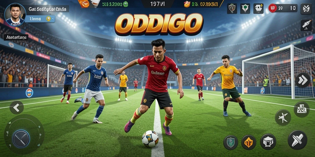 Tampilan menarik dalam pertandingan sepak bola ODDIGO dengan grafis yang realistis.