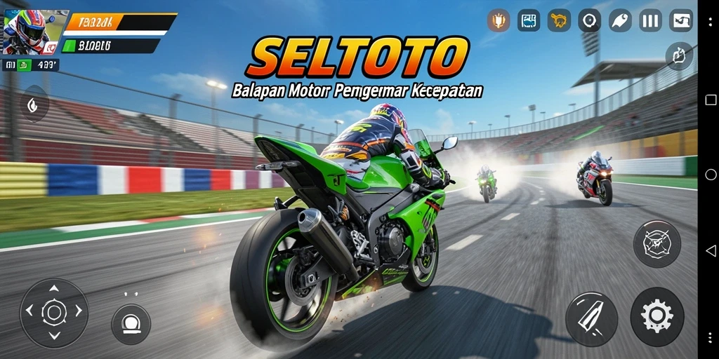 Tampilan gameplay menegangkan dari SELTOTO dengan motor berkecepatan tinggi.
