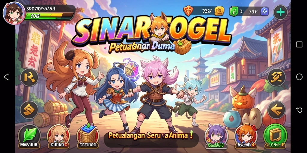 Tampilan gameplay SINARTOGEL dengan karakter anime penuh warna.